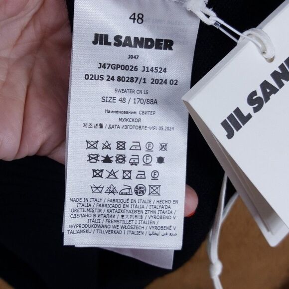 JIL SANDER Sweater Mens Size 48 Black Pullover Crew Extrafine Virgen Wool $690 - Picture 8 of 12